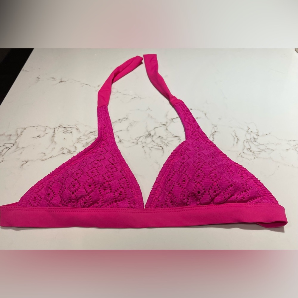 Pink Bikini Top Triangle Halter Padded Swim Top - Size Small